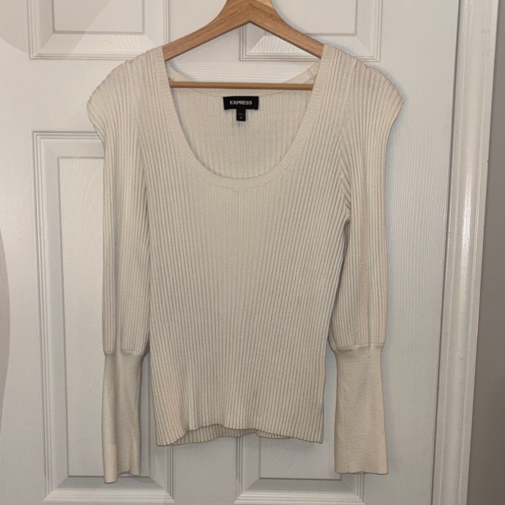 Express Ivory Ribbed Knit Fitted Top -XL